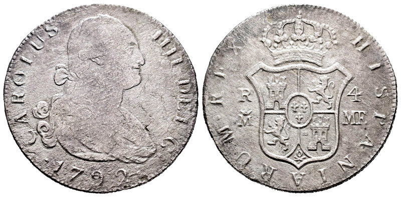 Carlos IV (1788-1808). 4 reales. 1792. Madrid. MF. (Cal-825). Ag. 10,95 g. Oxida...
