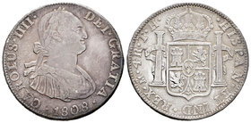 Carlos IV (1788-1808). 4 reales. 1808. México. TH. (Cal-860). Ag. 13,26 g. MBC-/MBC. Est...60,00.