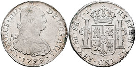 Carlos IV (1788-1808). 8 reales. 1798. Lima. IJ. (Cal-653). Ag. 26,97 g. Gran parte de brillo original. Atractiva. EBC. Est...120,00.