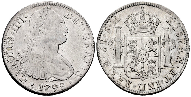 Carlos IV (1788-1808). 8 reales. 1798. México. FM. (Cal-692). Ag. 26,88 g. Rayit...