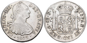 Carlos IV (1788-1808). 8 reales. 1802. México. FT. (Cal-698). Ag. 26,95 g. MBC/MBC+. Est...75,00.