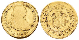 Carlos IV (1788-1808). 1 escudo. 1808. Popayán. JF. (Cal-542). Au. 3,28 g. BC/BC+. Est...120,00.