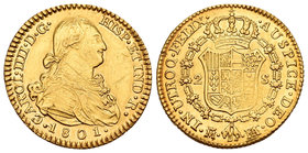 Carlos IV (1788-1808). 2 escudos. 1801. Madrid. FA/MF. (Cal-343). Au. 6,78 g. Prueba en el canto. MBC+. Est...220,00.