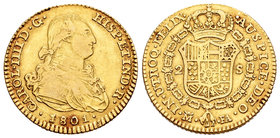 Carlos IV (1788-1808). 2 escudos. 1801. Madrid. FA. (Cal-342). Au. 6,65 g. MBC-. Est...250,00.