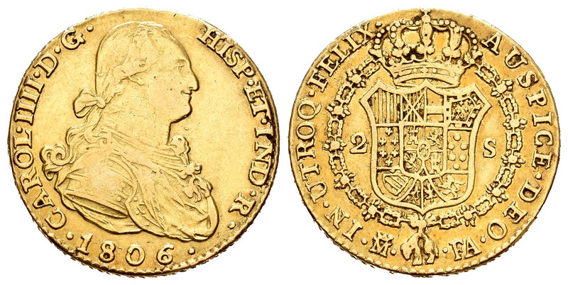 Carlos IV (1788-1808). 2 escudos. 1806. Madrid. FA. (Cal-349). 6,12 g. Estuvo en...