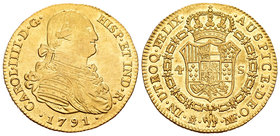 Carlos IV (1788-1808). 4 escudos. 1791. Madrid. MF. (Cal-201). Au. 13,48 g. Golpecito en el canto. EBC/EBC+. Est...700,00.
