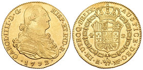 Carlos IV (1788-1808). 4 escudos. 1792. Madrid. MF. (Cal-202). Au. 13,49 g. EBC-. Est...600,00.