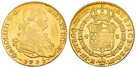 Carlos IV (1788-1808). 4 escudos. 1795. Madrid. MF. (Cal-204). Au. 13,35 g. Golpes en el canto. EBC-. Est...700,00.