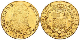 Carlos IV (1788-1808). 8 escudos. 1802. Madrid. FA. (Cal-33). (Cal onza-1012). Au. 26,61 g. Sin punto después de FELIX y antes de AUSPICE. Esuvo en ar...