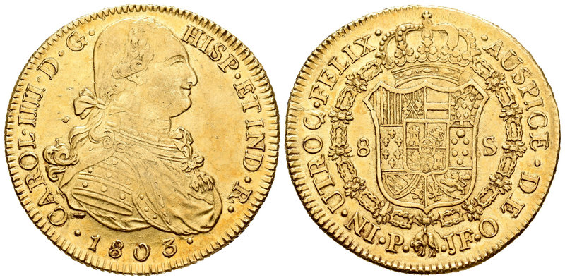 Carlos IV (1788-1808). 8 escudos. 1803. Popayán. JF. (Cal-82). (Cal onza-1066). ...