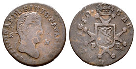 Fernando VII (1808-1833). 1/2 maravedí. ¿1818?. Pamplona. (Cal-¿1662?). 0,82 g. BC+. Est...35,00.