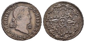 Fernando VII (1808-1833). 2 maravedís. 1824. Segovia. (Cal-1723). Ae. 2,46 g. EBC-. Est...18,00.