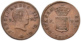Fernando VII (1808-1833). 3 maravedís. 1830. Pamplona. (Cal-1646). Ae. 5,50 g. Escudo entre P - P. MBC/MBC+. Est...50,00.