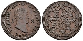 Fernando VII (1808-1833). 8 maravedís. 1816. Jubia. (Cal-1549). Ae. 11,19 g. EBC-/MBC+. Est...110,00.