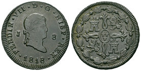 Fernando VII (1808-1833). 8 maravedís. 1818. Jubia. (Cal-1852). Ae. 10,60 g. Escasa en esta conservación. EBC-. Est...125,00.