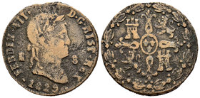 Fernando VII (1808-1833). 8 maravedís. 1829. Segovia. (Cal-tipo 474). Ae. 9,27 g. Falsa de época. BC. Est...15,00.