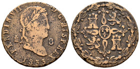 Fernando VII (1808-1833). 8 maravedís. 1833. Segovia. (Cal-tipo 474). Ae. 11,01 g. Falsas de época. BC. Est...15,00.