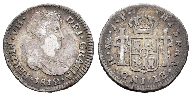 Fernando VII (1808-1833). 1/2 real. 1812. Lima. JP. (Cal-1305). Ag. 1,67 g. MBC-...