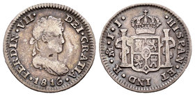 Fernando VII (1808-1833). 1/2 real. 1816. México. JJ. (Cal-1348). Ag. 1,61 g. Dos muescas en anverso. MBC-. Est...30,00.