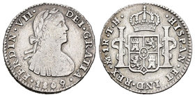 Fernando VII (1808-1833). 1 real. 1809. México. TH. (Cal-1161). Ag. 3,31 g. Busto imaginario. MBC. Est...50,00.