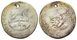 Fernando VII (1808-1833). 1 real. 1812. Tlalpujahua. (SM). (Cal-1233). Ag. 2,69 g. Agujero. Rara. BC+. Est...150,00.