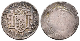 Fernando VII (1808-1833). 1 real. 1811. Zacatecas. (Cal-1239). Ag. 3,17 g. MONEDA PROVISIONAL. Flores y castillos. Escasa. MBC/BC+. Est...150,00.