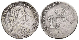 Fernando VII (1808-1833). 1 real. ¿1811?. Zacatecas. (Cal-1241). Ag. 2,41 g. Busto imaginario. Sin ensayador y con el valor en anverso. Leyenda ZACATE...
