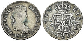 Fernando VII (1808-1833). 2 reales. 1814. Cataluña. (Palma de Mallorca). SF. (Cal-861). Ag. 5,90 g. Sucia. Muy escasa. MBC-. Est...90,00.