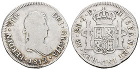 Fernando VII (1808-1833). 2 reales. 1812. Lima. JP. (Cal-900). 6,36 g. Busto pequeño. BC. Est...25,00.