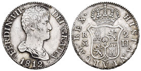 Fernando VII (1808-1833). 2 reales. 1812. Madrid. IJ. (Cal-911). Ag. 5,89 g. Buen ejemplar para este tipo. Golpecitos. MBC+. Est...80,00.