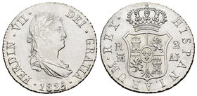 Fernando VII (1808-1833). 2 reales. 1825. Madrid. AJ. (Cal-928). Ag. 5,93 g. Brillo original. Escasa. EBC+. Est...170,00.