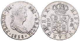 Fernando VII (1808-1833). 2 reales. 1826. Madrid. AJ. (Cal-929). Ag. 5,90 g. MBC+/EBC-. Est...65,00.