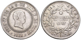 Fernando VII (1808-1833). 10 reales. 1821. Bilbao. UG. (Cal-702). Ag. 13,46 g. Tipo "cabezón". Módulo de 4 reales. MBC/MBC+. Est...50,00.