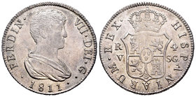 Fernando VII (1808-1833). 4 reales. 1811. Valencia. SG. (Cal-830). Ag. 13,52 g. Pátina. EBC. Est...175,00.