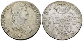 Fernando VII (1808-1833). 8 reales. 1814. Cádiz. CJ. (Cal-376). Ag. 27,07 g. MBC-. Est...150,00.
