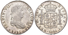 Fernando VII (1808-1833). 8 reales. 1815. Lima. JP. (Cal-483). Ag. 26,85 g. Tono. Restos de brillo original. EBC-/EBC. Est...130,00.
