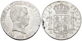 Fernando VII (1808-1833). 20 reales. 1822. Madrid. SR. (Cal-516). Ag. 27,00 g. Tipo "cabezón". MBC. Est...120,00.