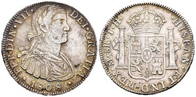 Fernando VII (1808-1833). 8 reales. 1808. México. TH. (Cal-537). Ag. 26,69 g. Busto imaginario. MBC+. Est...80,00.