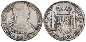 Fernando VII (1808-1833). 8 reales. 1810. México. HJ. (Cal-543). Ag. 26,90 g. Busto imaginario. Golpecitos en anverso. MBC+. Est...70,00.