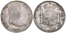 Fernando VII (1808-1833). 8 reales. 1814. México. JJ. (Cal-555). Ag. 26,83 g. MBC-. Est...50,00.