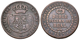 Isabel II (1833-1868). Doble décima de real. 1853. Segovia. (Cal-579). Ae. 7,52 g. Escasa. BC+. Est...65,00.