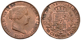 Isabel II (1833-1868). 25 céntimos de real. 1857. Segovia. (Cal-592). Ae. 9,15 g. Restos de brillo original. EBC+. Est...120,00.