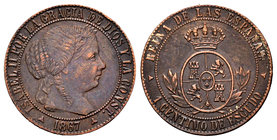 Isabel II (1833-1868). 1 céntimo de escudo. 1867. Segovia. Sin OM. (Cal-662). Ae. 2,51 g. MBC-. Est...45,00.