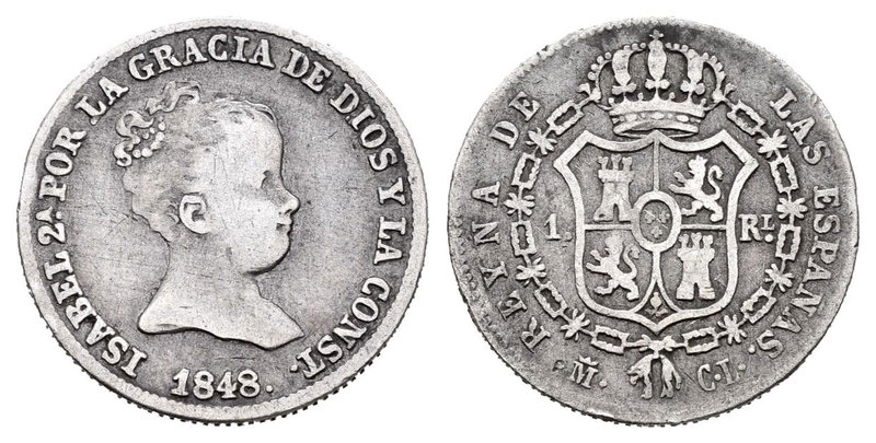 Isabel II (1833-1868). 1 real. 1848. Madrid. CL. (Cal-416). Ag. 1,26 g. BC. Est....