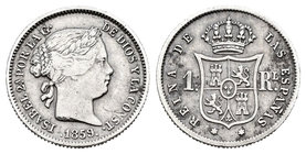 Isabel II (1833-1868). 1 real. 1859/7. Madrid. (Cal-421 variante). Ag. 1,22 g. Sobrefecha. MBC-. Est...25,00.