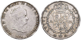Isabel II (1833-1868). 20 reales. 1838. Madrid. CL. (Cal-163). Ag. 26,92 g. Golpecitos. MBC-/MBC. Est...220,00.