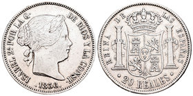 Isabel II (1833-1868). 20 reales. 1856. Madrid. (Cal-178). Ag. 25,91 g. Limpiada. MBC/MBC+. Est...120,00.