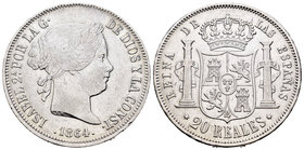 Isabel II (1833-1868). 20 reales. 1864. Madrid. (Cal-186). Ag. 25,81 g. Golpecitos. MBC-/MBC. Est...90,00.