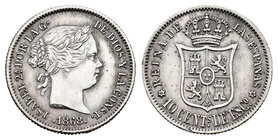 Isabel II (1833-1868). 10 céntimos de escudo. 1868*6-8. Madrid. (Cal-448). Ag. 1,28 g. Dos golpecitos en el canto. EBC. Est...80,00.