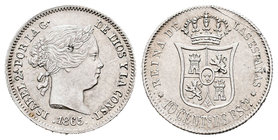 Isabel II (1833-1868). 10 céntimos de escudo. 1865. Sevilla. (Cal-499). Ag. 1,31 g. Raya en reverso. EBC+/EBC. Est...60,00.